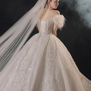 Sequin Organza Feathers Wedding Dress