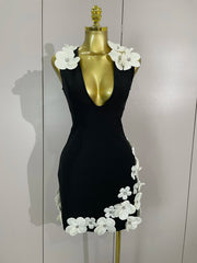 Rylee wearing a 3D flowers sexy V-neck A-line bandage dress for prom night.