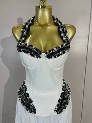 Betty pearl sequin halter bandage maxi dress featuring intricate beading and a glamorous figure-hugging silhouette
