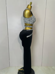 sparkly rhinestone velvet two-piece set with crop top and skirt, perfect for birthdays, nightclub, stage, and elegant parties.