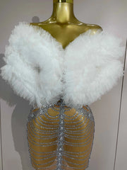 Luxury Sparkly Diamond Strapless Transparent Mesh Long Dress 2026 Women Birthday Eveing Party Gown Bar Singer Sexy Stage Costume