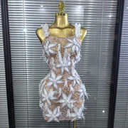 Lucy Stones Feathers Slip Short Dress for Women Sexy Transparent Dress