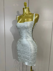 Jamie silver sleeveless hollow out bodycon bandage dress with a figure-hugging silhouette ENVIOUSDESIGNS