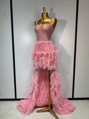 Kaylene rhinestone mesh maxi dress with backless design. Sexy sheer luxury outfit for birthdays, parties, stage events, and evening glam looks.