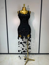 Fiona sexy sleeveless black fringe bodycon birthday party dress