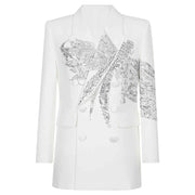 Luxury Women’s Blazer Jacket With Beading Formal Bodycon Elegant Blazer