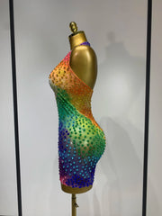 Genevieve colorful diamond halter backless mini dress with sparkling embellishments for birthdays and parties