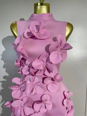 Envious Designs Claudia pink 3D flower sexy sleeveless A-line long dress for birthday and evening party styling