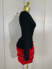 Sexy black and red mesh long sleeve bandage mini dress – women’s bodycon evening birthday party gown