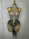 Laine crystal beaded mesh backless mini dress for women. Sexy sparkly outfit for birthdays, prom, and evening parties.