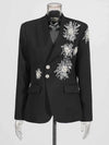 Solid Spliced Beading Slimming Blazer for Women Notched Collar Long Sleeve Jacket