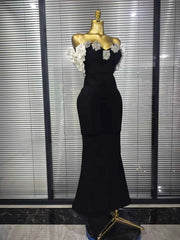 Janella Strapless Floral Rhinestone Bodycon Bandage Maxi Dress