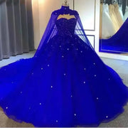 Beaded Lace Ball Gown with Cape