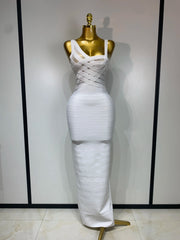 Rhea sleeveless maxi bodycon bandage dress with a curve-enhancing fitted silhouette for parties and special occasions