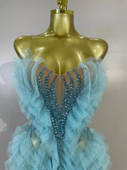 Envious Designs Angela sexy strapless mesh ruffled see-through mini dress for birthday and cocktail party styling