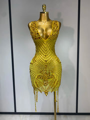 Genesis sparkly rhinestone bodycon mesh dress for birthday celebration and nightclub styling