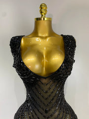 Genesis sparkly rhinestone bodycon mesh dress for birthday celebration and nightclub styling