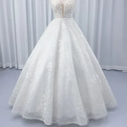 Elegant Open Back Tulle Ball Gown Wedding Dress