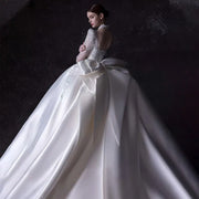 Satin Full Sleeve Lace-Up Wedding Dress