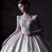 Satin Full Sleeve Lace-Up Wedding Dress