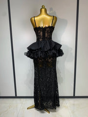 Kelly black sleeveless lace ruffle bodycon dress for birthday parties and special occasions