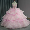 Pink Sleeve Crystal Quinceañera Dress