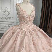 Flowers Pink V-Neck Quinceañera Dress