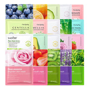 20 Pieces Natural Fruit Plant Facial Mask Sheets Moisturizing Oil-Control Blueberry Cucumber Pomegranate Fruit Aloe Face Mask