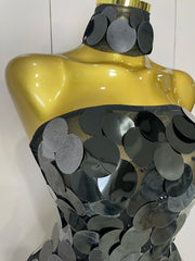 Alana sparkly pearl sequin backless floor-length evening dress with shimmering details.