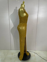 Rhonda sexy sparkle diamonds mesh see through evening maxi dress for women party night out