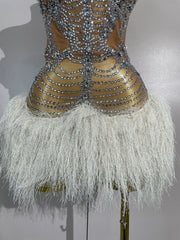 Ericka sparkling diamond tassel sexy strappy sheer mesh mini dress for women party night out