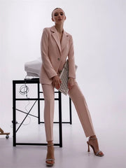 One Button Solid Women's Suit and Pants Set