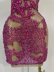 Kelly sexy one shoulder sparkly rhinestone mesh see through mini dress