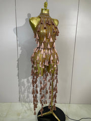 Destiny sparkle diamond mesh see-through bodycon bodysuit for nightclub and stage performance