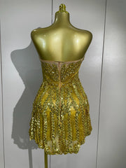 Joie luxury sexy sparkling gold diamonds sheer mesh mini dress for women party night out