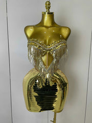 Angelique sparkling rhinestone tassel strapless two-piece birthday outfit for women party night out