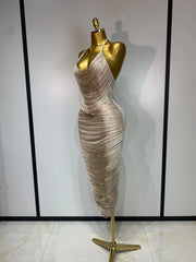 Cloe sleeveless backless bandage midi dress featuring decorative tassel details and a fitted bodycon silhouette