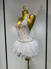 Jem white mesh bodysuit featuring sparkling diamond-like embellishments for a glamorous party outfit