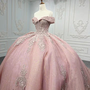 Pink Embroidered Quinceañera Gown