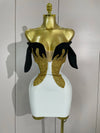 Joan Sexy Shiny Golden Rhinestone White Bandage Mini Dress Birthday Party Outfit Women