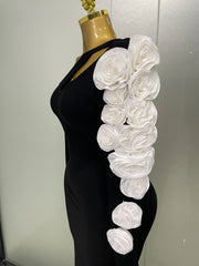 One shoulder floral keyhole bodycon bandage maxi dress.