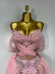 Strapless Pink Mesh Two Pieces Set Birthday Dress