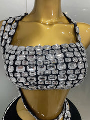 sparkle diamond crop top with matching velour pants set, perfect for birthdays, nightclub parties, and stage performances.
