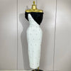 Samantha elegant sexy off shoulder ruched beaded patchwork bodycon long bandage dress for women party evening