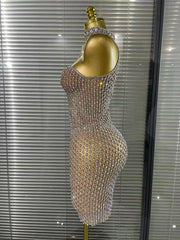 Mea crystal mesh halter off shoulder bodycon mini dress for women. Sparkly party outfit for birthdays and evening events.