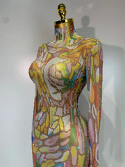 sparkly rhinestone mesh see-through jumpsuit, designed for stage, nightclub, performance, and party outfits.