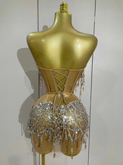 Julie sparkling silver sequins two-piece birthday party dress for women night out