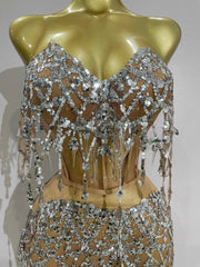 Julie sparkling silver sequins two-piece birthday party dress for women night out