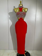 Shine in the Rhian black crystal rhinestone backless bodycon bandage dress. Elegant party dress for birthdays, cocktails, and evening events.