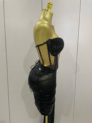 Khloe black sparkly rhinestone two piece mini dress sexy bodycon outfit for birthday party and club wear